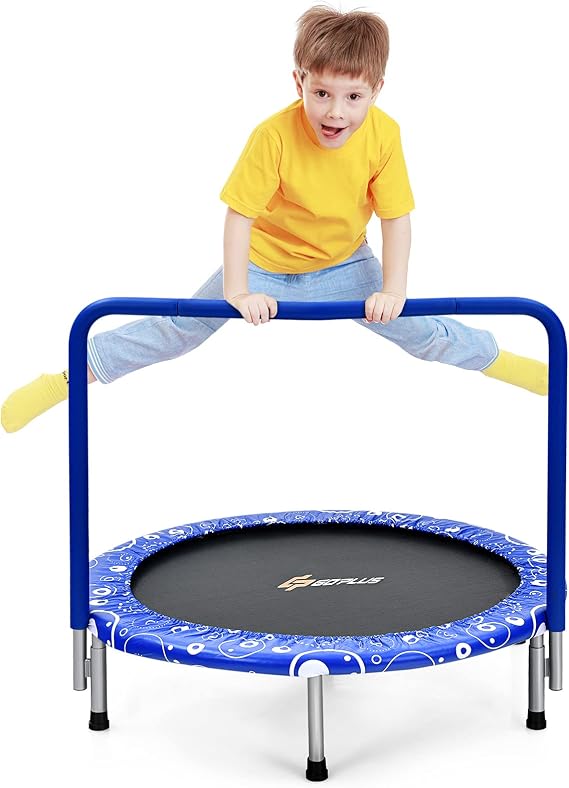 COSTWAY Mini Trampoline, 36 Inch Kids Exercise Rebounder with Foam Handrail and Safety Padded Cover, Foldable Toddler Trampolines for Indoor Outdoor