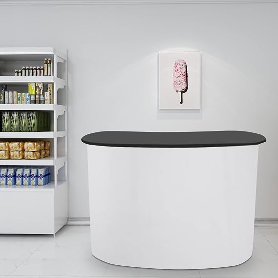 52in Pop Up Trade Show Salon Reception Desk Foldable Exhibition Trade Area Table Stand Portable Promotion Retail Display Counter for Supermarket,Lobby, Store, Mall, Shop