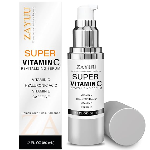 Super Vitamin C Face Serum for Mature Skin: Anti-Aging, Dark Spots 1.7oz | Hydrating Brightening Formula - Vitamin C, Hyaluronic Acid, Vitamin E, Caffeine - Face Lift Serum for Wrinkles