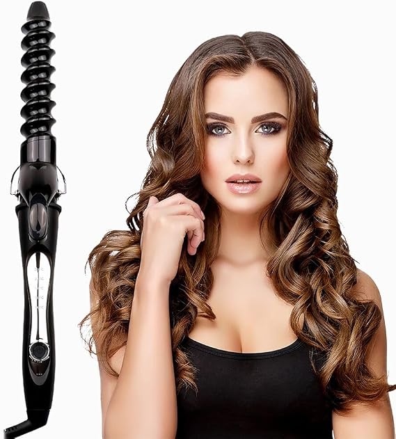 32mm Curling Wand Ceramic Coating Curling Tongs Spiral Hair Curler Iron for Long Hair with Adjustable Temperature Beach Wave Curling Iron Hot Styling Tools