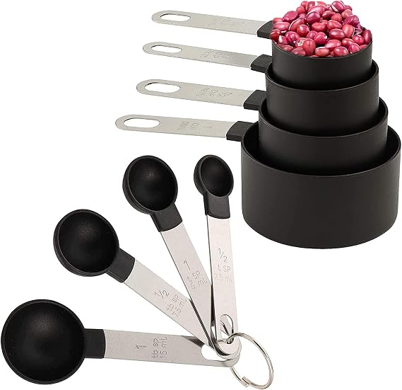 8 Pieces Measuring Cups and Spoons Set/Nesting Measuring Cups with Stainless Steel Handle/for Dry and Liquid Ingredient (Dark gray)