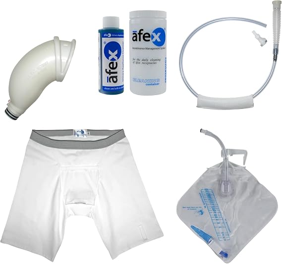 Afex Night Time Incontinence Management System - Incontinence Supplies with Standard Briefs with High Style Receptacle, Accessories & Extra Capacity Bed Bag - M (for 32-34 Waist)
