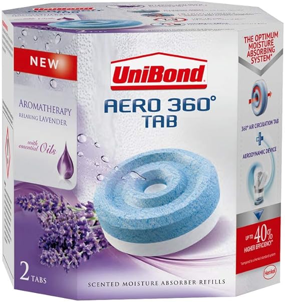UniBond AERO 360° Moisture Absorber Lavender Refill Tab, Aromatherapy, Ultra-Absorbent and Odour-Neutralising, for AERO 360° Dehumidifier, Condensation Absorbers, Twin Pack (2 x 450 g)