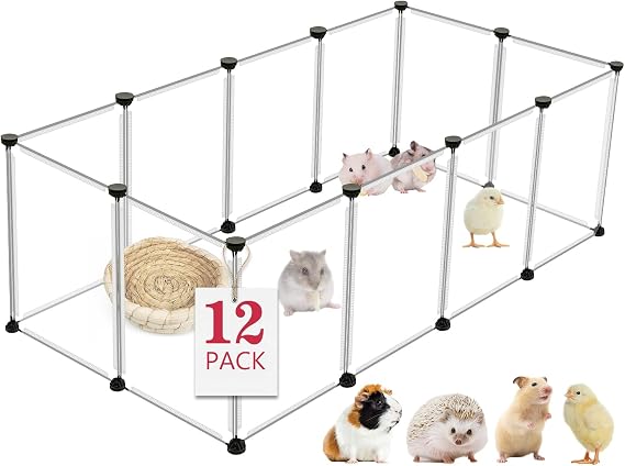 VISCOO 12 Panel Şeffaf Küçük Hayvanlar Oyun Parkı, 48 "x 24" x 16" Taşınabilir Pet Oyun Parkı, Plastik Muhafaza, Kobay, Tavşan, Gelincik, Hamster, Kirpi için Kapalı Açık Pet Çit için Köpek Oyun Kalemi