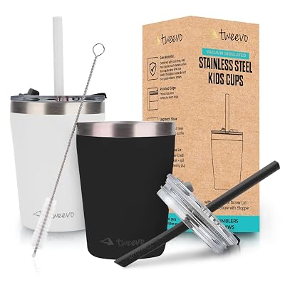 Sippy Cups For Toddlers 1-3 - Toddler Cups wScrew Lids - Stainless Steel Kids Tumblers With Straws and Lids - 2 Pack