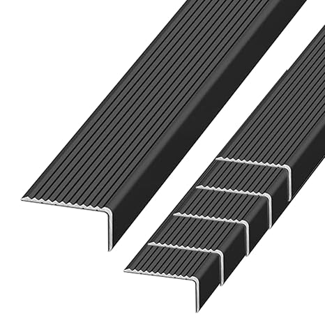 6-Pack Aluminum Stair Nosing 36" x 1.6" x 0.8", Self-Adhesive Anti-Slip Stair Edge Protector Trim, Waterproof L-Shaped Metal Stair Tread Nosing for Indoor Outdoor Use (Black, 36"x1.6"x0.8")