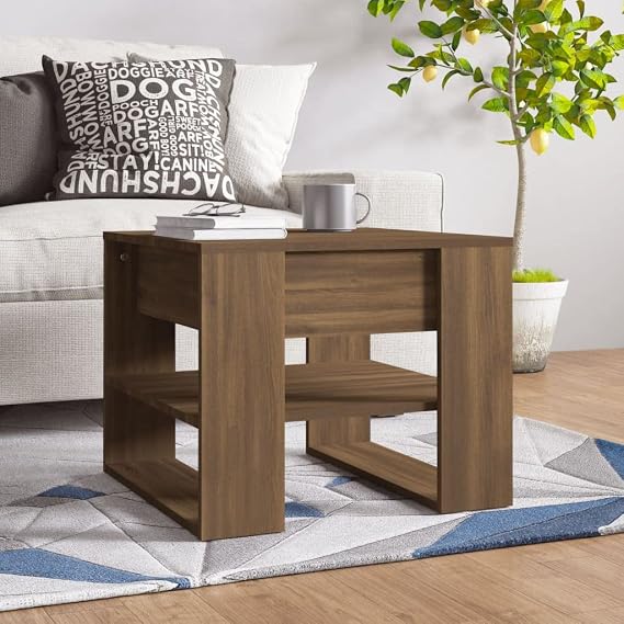 FIRBNUS Living Room Table Wood 55.5 x 55 x 45 cm Side Table Coffee Table Stylish Small Table Vintage Furniture Living Room Coffee Table Coffee Table Sofa Table Brown Oak Wood Material with Shelf
