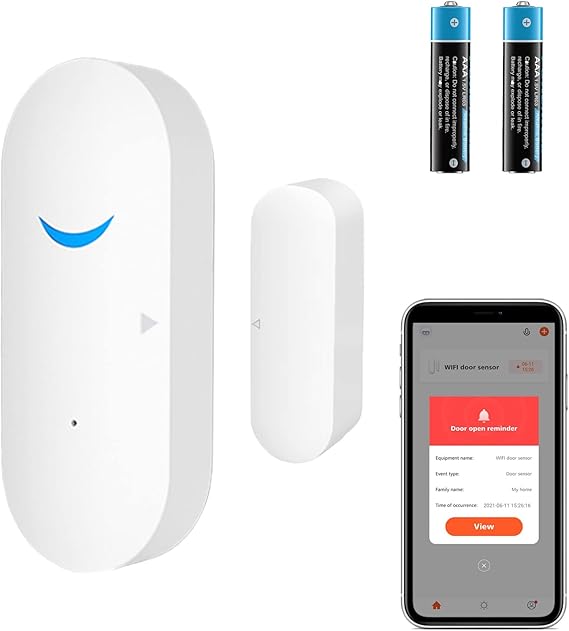 Smart Door Sensor Alarm Wireless, WiFi Door Window Detector with 2 Batteries, Smart Linkage Window Door Contact Sensor for Home Security Compatible with Alexa/Google Assistant, No Hub Required, 1 Pack