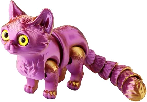 Cat 3D Model,Flexible 3D Printed Stress Relief Toy,Cats Fidget Toys Decor for Home,Office,Classroom(Purple&Gold)