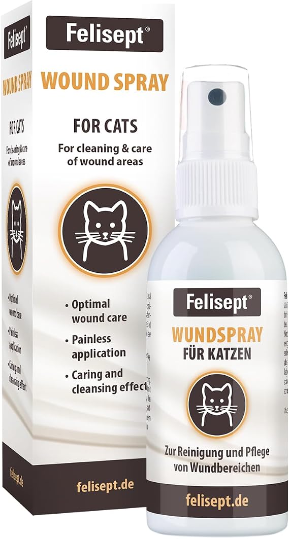 Felisept wound spray for cats 75ml - Cat antiseptic - Cat wound treatment, Wound spray for cats to clean wounds, skin and mucous membranes - Wound care for cats - Easy to use and painless for cats
