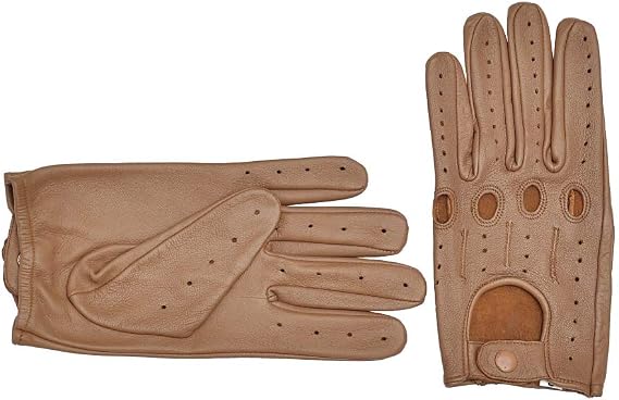 Genuine Leather Driving Gloves for Men (Saddle Brown, Medium)