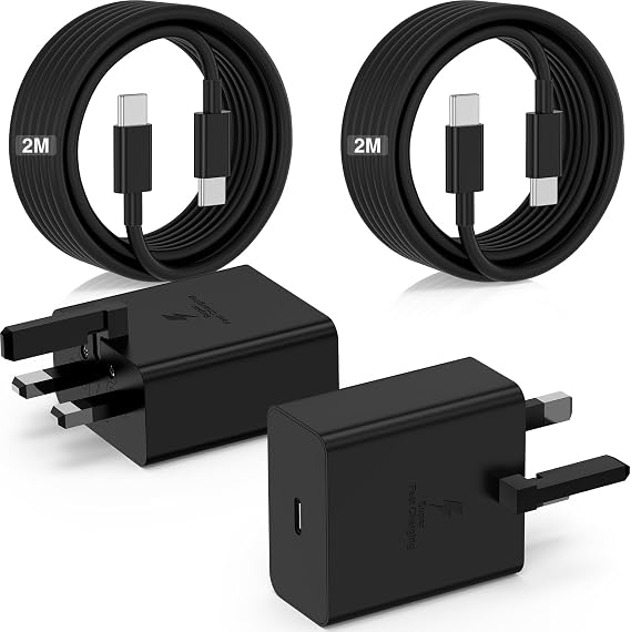 USB C Super Fast Charger 45W 2Pack for Samsung Galaxy S26/S26+/S26 Ultra/S25/S25+/S25 Ultra/S24/S24 Ultra/S23/S23 Ultra/S22/S21/S20/A55/A54/A15/A14, USB C Plug with 2Pack 2M Type C Charging Cable