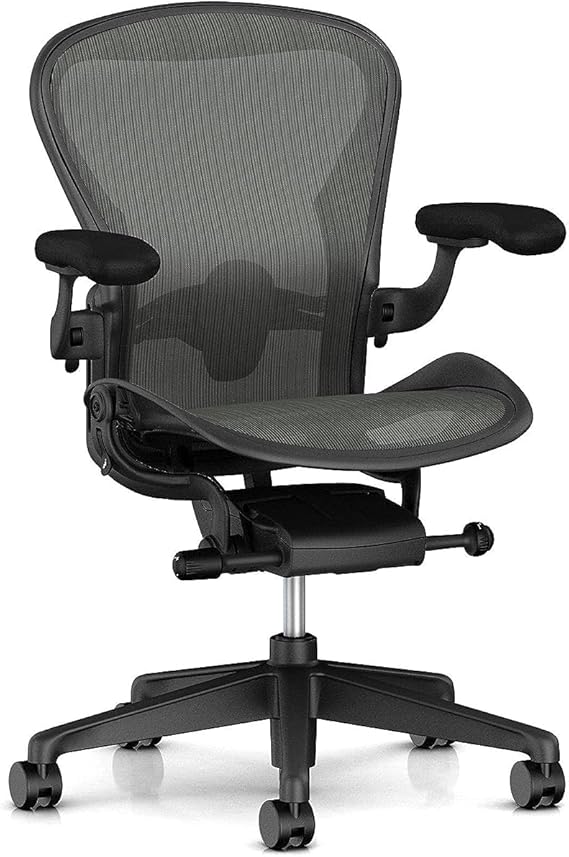 Herman Miller Aeron Chair Size B - Graphite Semi-Loaded Adjustable Arm Height Tilt Tension Control - Lumbar Support Repackaged Ergonomic Office Desk Chair