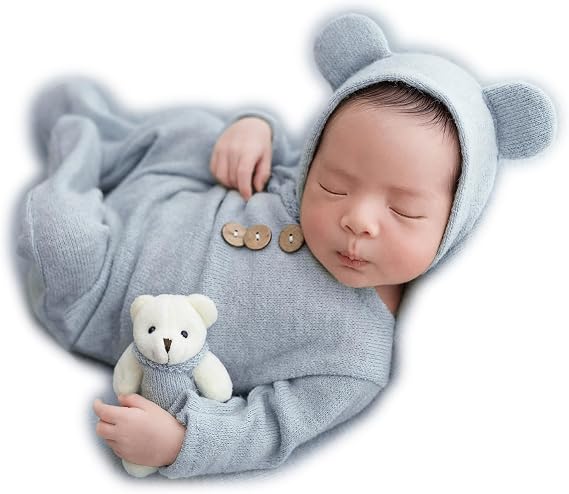 Zeroest Newborn Photography Outfit Baby Photoshoot Props Prince Infant Photo Prop Bear Outfits New Born Boy Hat Clothes Set