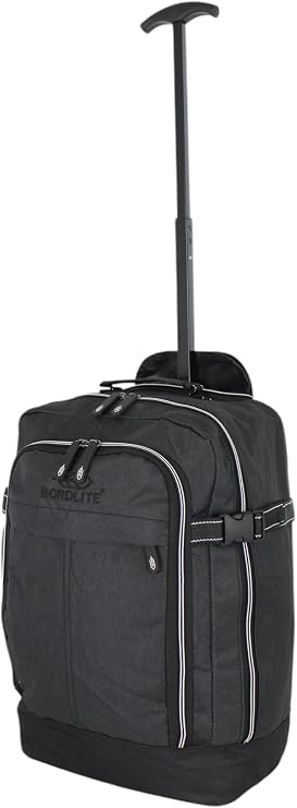 Bordlite RyanAir Approved Cabin Holdall on Wheels, 40x25x20cm Hand Luggage Bag, Extendable Handle, Multi Pocket Twill Travel Bag - 20L