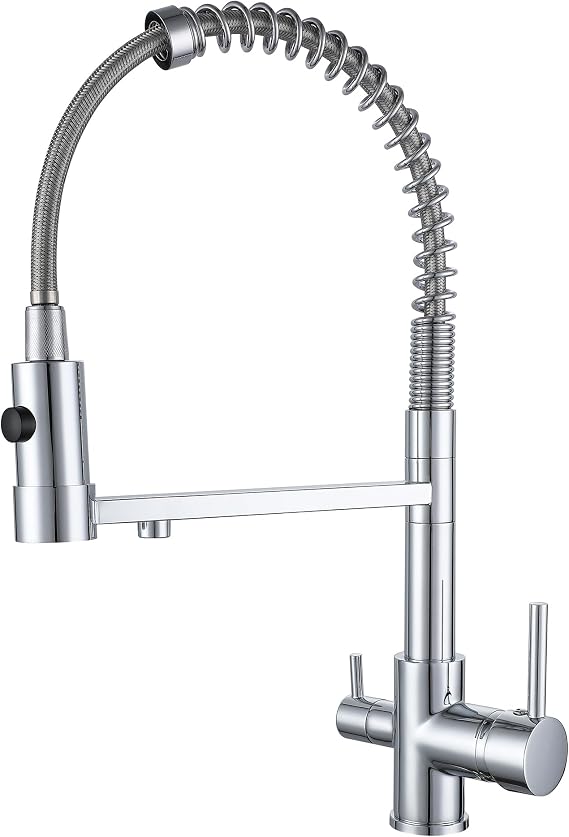 tap 3-Way Drinking Water Commercial Single Handle Lever Spring Chrome Sink with Pull Out and Pull Down Sprayers