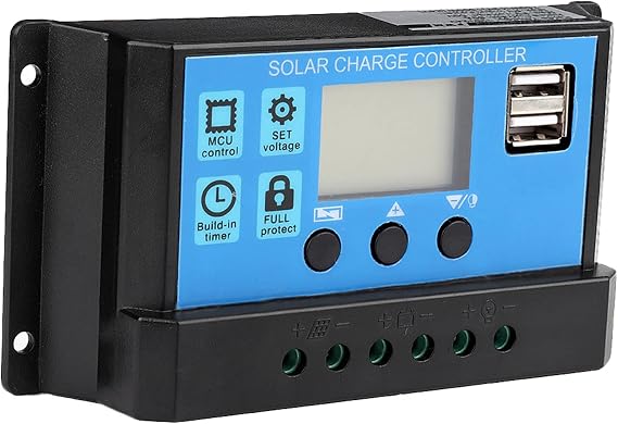 Solar Charge Controller, 30A PWM Battery Regulator 12V 24V Auto Charging for Solar Panel System LCD Display 3 Stage Protection for RV Boat Cabin Off Grid OE 30A