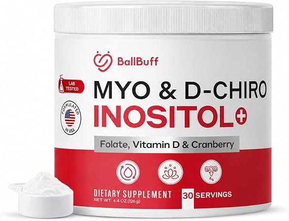 Myo-Inositol & D-Chiro Inositol Powder - 40:1 Ratio with Folate, Vitamin D & Cranberry - Inositol Supplement for Women - 30 Day Supply
