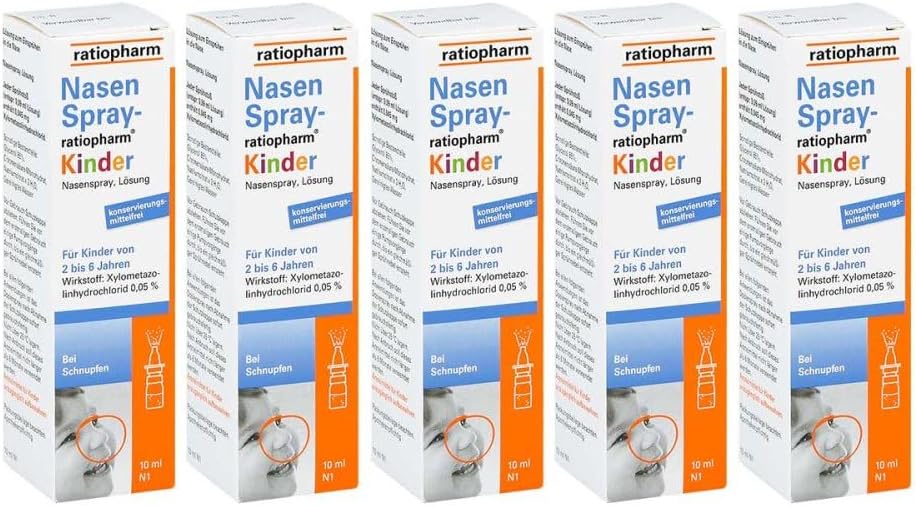 Ratiopharm Nasenspray für Kinder zwischen 2-6Jahren wirkt abschwellend ohne Konservierungsstoffe Spar-Set 5x10ml