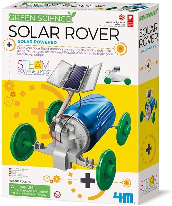 4M Green Science Solar Rover Kit - DIY Renewable Energy Toy Car Project | Eco-friendly STEAM robot uses recycled soda cans. Includes high-efficiency solar panels, motor, and gear mechanism