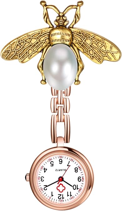 Avaner Nurse Fob Clip-on Watches: Rhinestones Stainless Steel Hanging Brooch Analog Quartz Pocket Watch with Second Hand
