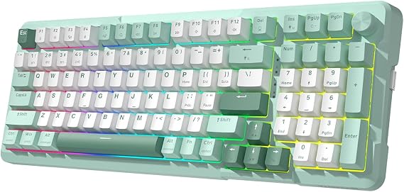 Redragon K742 Wireless Mechanical Gaming Keyboard with Knob, Bluetooth 5.0/2.4GHz/USB C Wired Creamy Keyboard with Number Pad for PC Computer, RGB Backlits, Hot-Swappable with Linear Switches (Green)