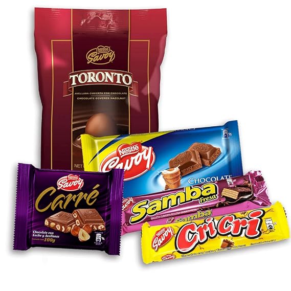 Savoy 1 Bag of Toronto Chocolate (14 units) + 1 Carre Chocolate Bar + 1 Cri Cri Chocolate Bar + 1 Strawberry Samba Waffer + 1 Milk Chocolate Bar (18 Units TOTAL) Traditional Taste of Venezuela