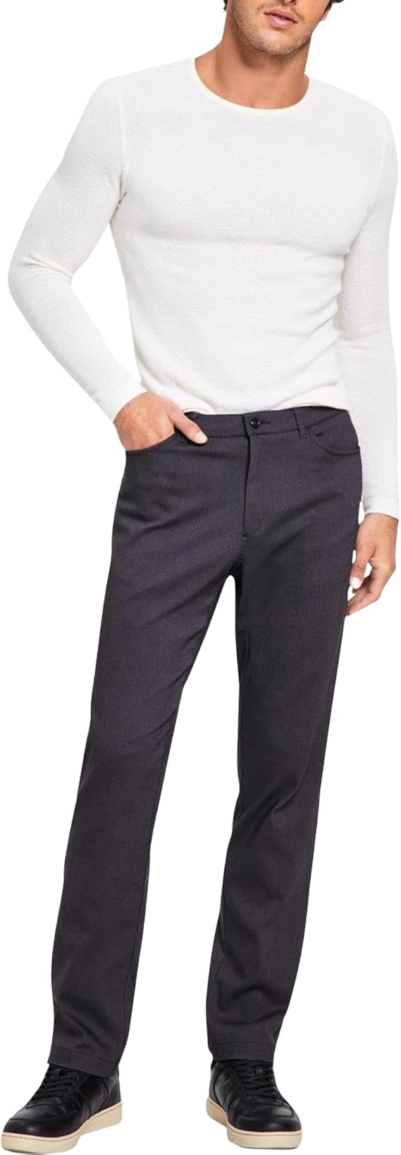 Tommy Hilfiger Mens TH Flex Twill Straight Leg Relaxed Trousers Chino Casual Pants, Grey, 34W x 34L