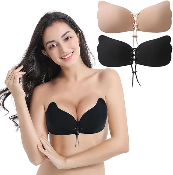 2Pack Adhesive Bra,Sticky Bra Strapless Backless Push-up Bras with Invisible, Includes Nipple Covers...
