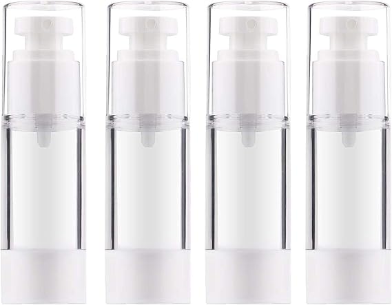 4Pcs Airless Pump Bottle | Refillable Empty Clear Travel Lotion Pump Containers/Vacuum Press Pump Bottles for Foundation, Essence, Lotion