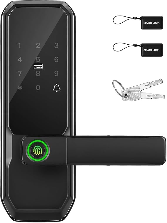 Leydebong Black Fingerprint Smart Door Lock with Handle & Keypad
