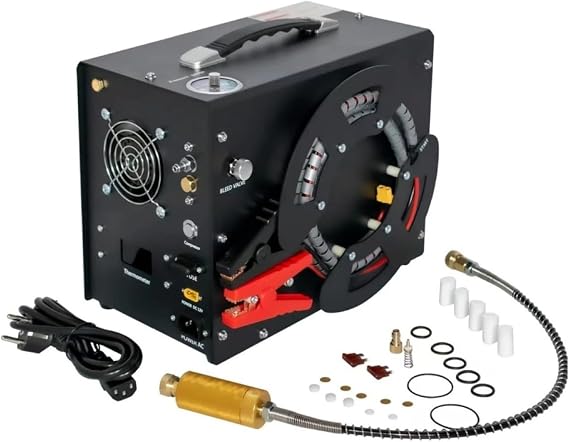 WGM 4500PSI/30Mpa Portable PCP Compressor with PCP Air Compressor, Built-In Converter, Auto Shutoff, Oil and Waterless Compressor Pump 110V