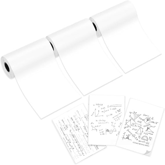 3 Rolls White Thermal Printer Paper, Self-Adhesive Thermal Printer Paper for Phomemo T02/M02X/M02L Pocket Printer, Thermal Printer Sticker Roll for Notes, Photos, 10 Years, 53mm x 3.5m
