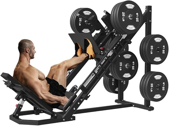 Upgrade Leg Press Hack Squat Machine Combo, Professional Adjustable Leg Exercise Machine with Linear Bearing, Hack Squat Leg Press Machine with Weight Storage Posts for Full Lower Body Workout, Black