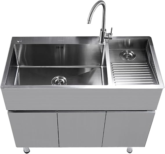 Laundry Sink Cabinet with Washboard, Stainless Steel Laundry Sink, Stand Sink Vanity for Laundry Room, Garage, Garden and Bathroom(90x48cm/35.4x18.8in,with Right Washboard)