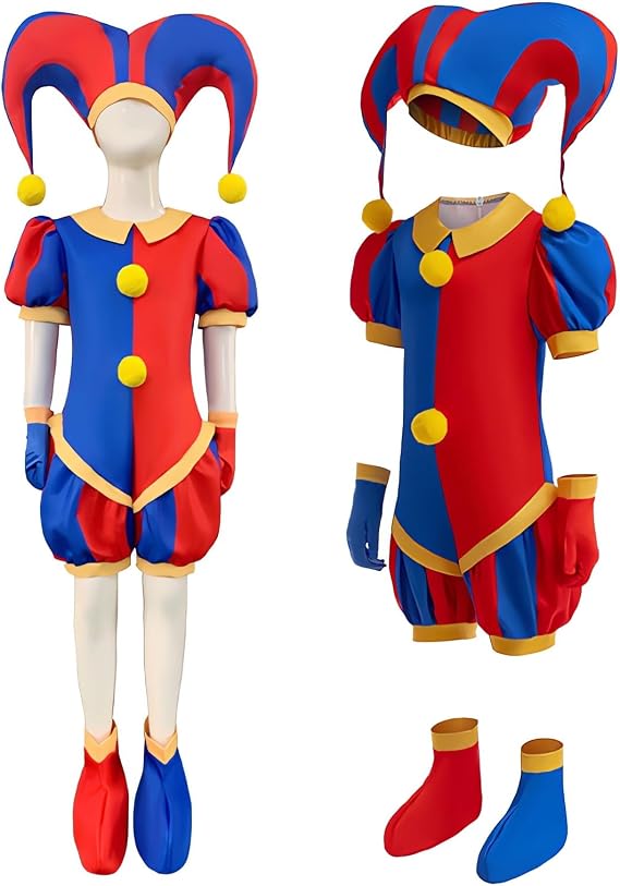 Halloween Cosplay, Children's Costume, Anime, Digital Circus, Cute, Pomuni Clown Cosplay, Costume, Kids, Costume, Birthday, Party, Event, Performance Clothing, 4-piece Set, Unisex