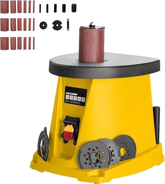 450W Electric Oscillating Spindle Sander, Desktop Drum Sander with 5 Pcs Sanding Sleeves, 3 Sets of Sandpaper, Max. Speed 2000 RPM, Cast Iron Countertops, for Woodworking Projects