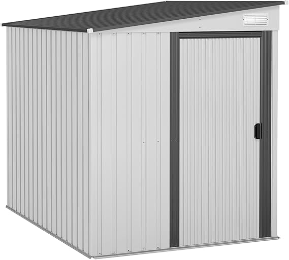 7 x 5ft Galvanised Metal Shed, with Sliding Door - White