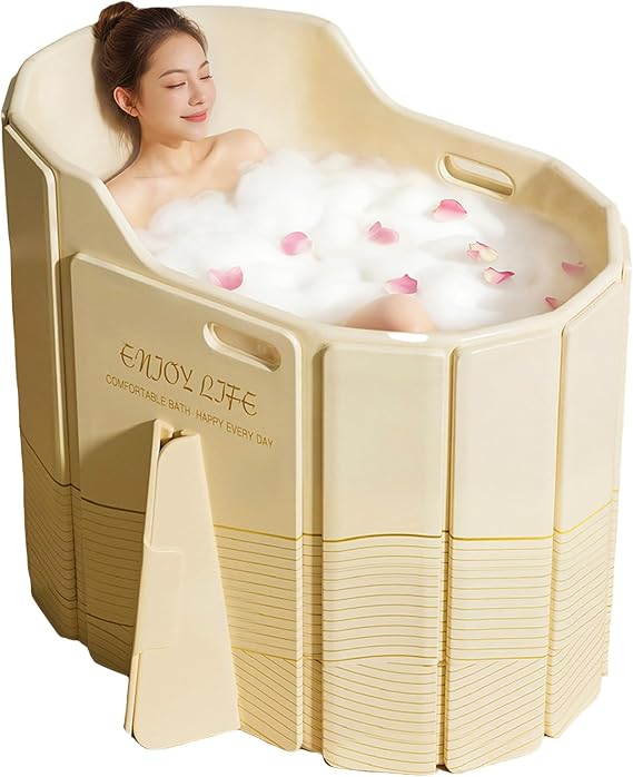 Foldable Bathtub for Adult Large Foldable Collapsible tub Portable Bathtub for Bathroom Folding SPA Tub for Shower Stall, Ideal for Small Spaces - Quick, Effortless Folding Bathtubs (Golden)