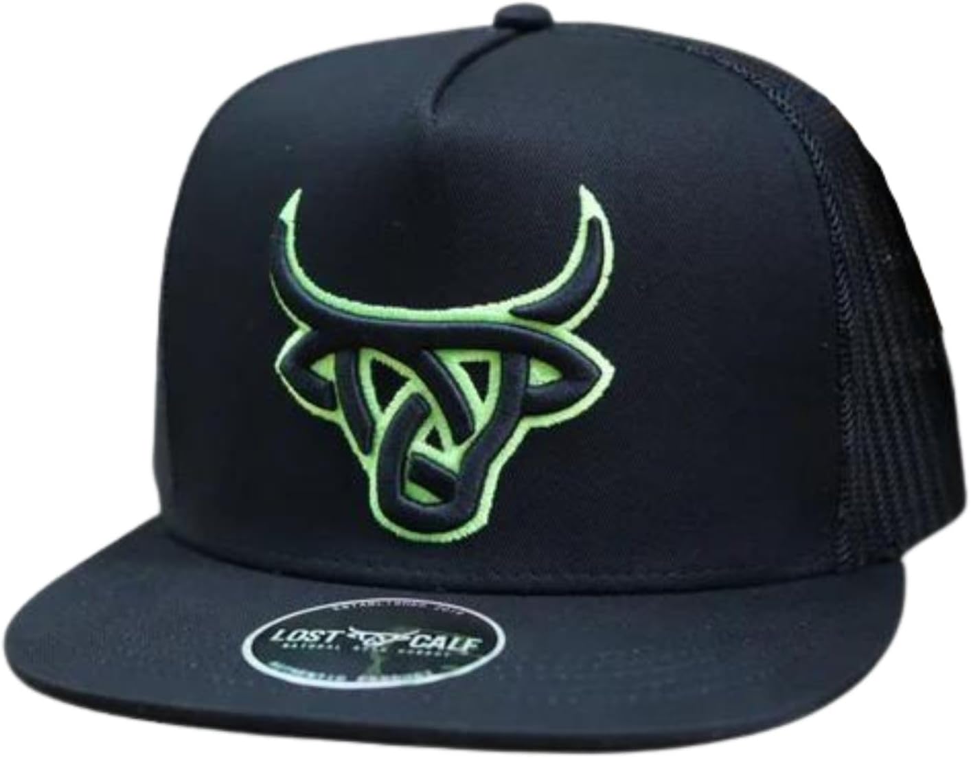 Lost Calf Hornet Flat Bill Adjustable Snapback Cap Hat Black/Green, Black/Green, One size