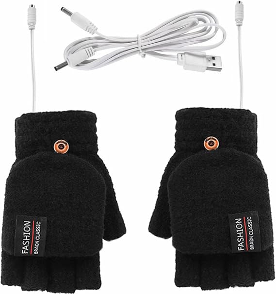 USB Electric Heated Gloves for Women Men, Warm Winter Convertible Heated Mittens Rechargeable Hand Warmers Work Typing Indoor
