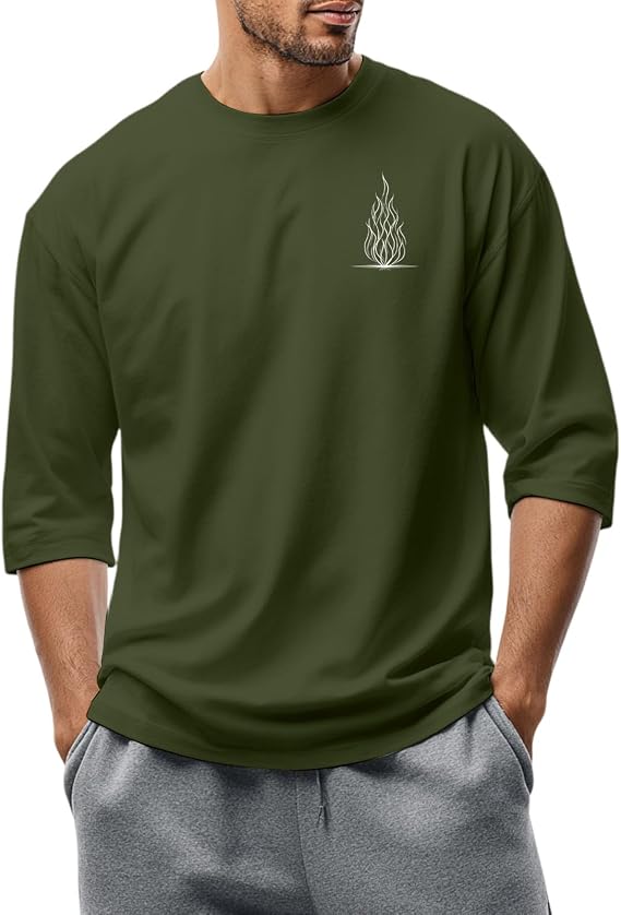 T Shirts for Men Casual Loose 3/4 Sleeve 2D Print Shirts Fashion Crewneck Graphic Tunic Comfort Blouses Trendy Tops