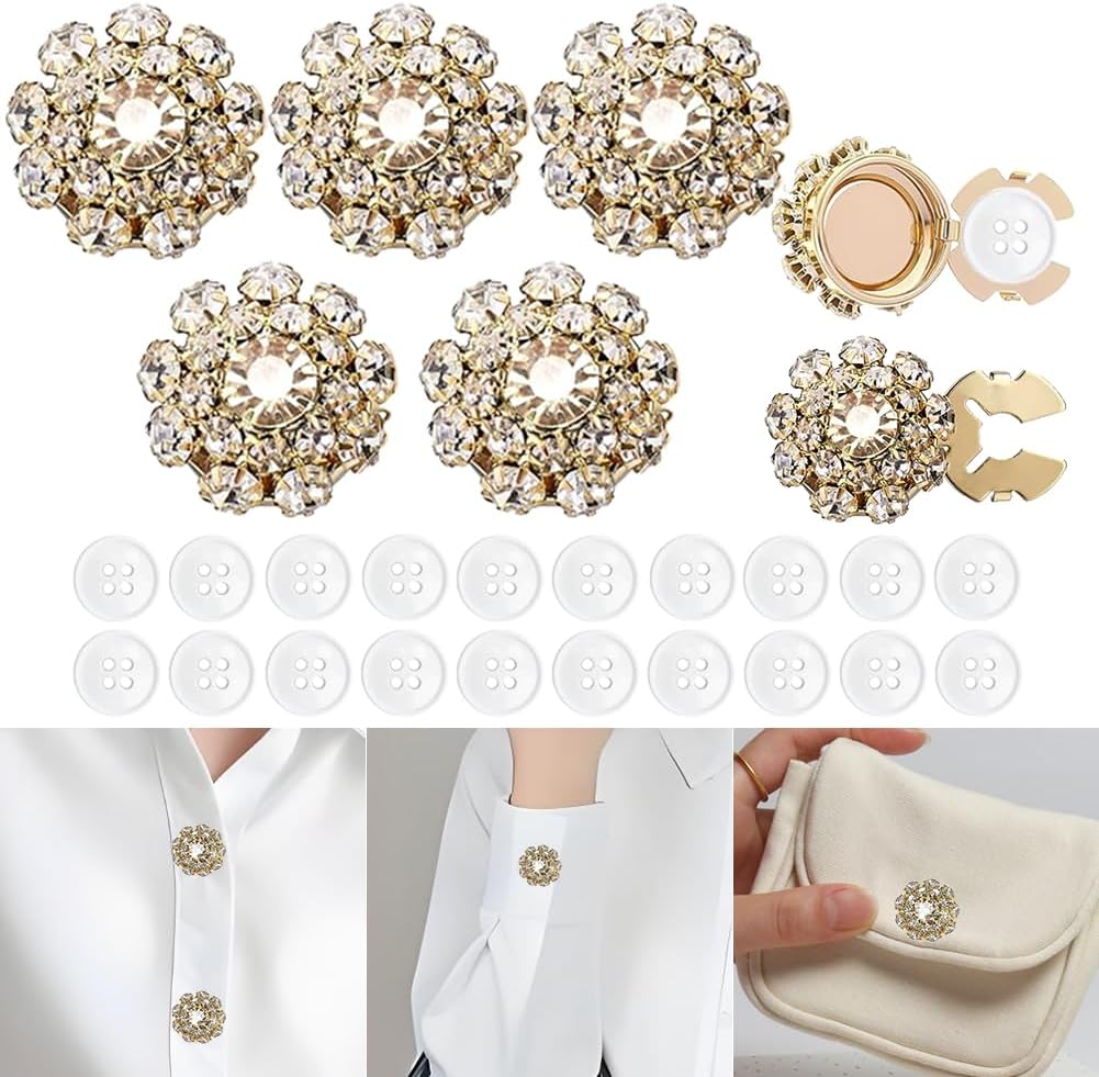 5 Sets Rhinestone Buttons Covers for Mothers Day Gifts with 20Pcs Sewing Buttons, Detachable Crystal Jewelry Decorative Clips DIY Craft Supplies, Holiday Dress Decoration for Cufflinks,Shirts,Clothes