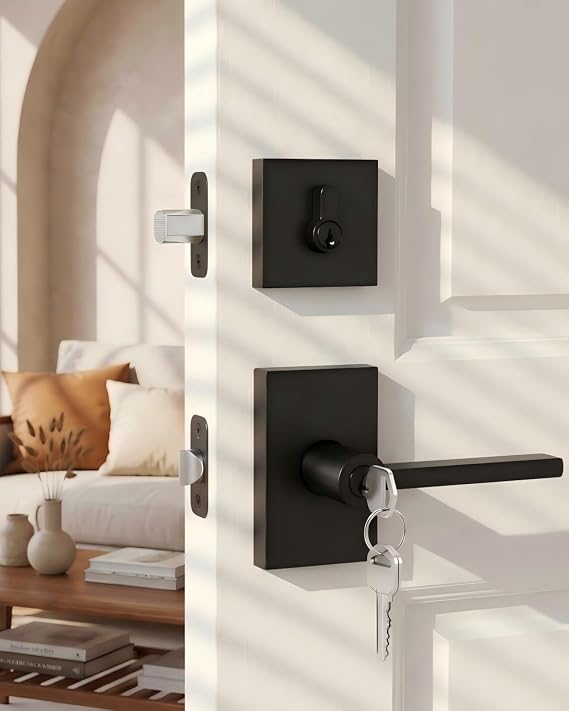 Goldenwarm Black Exterior Door Handle and Deadbolt, Front Door Lock Set