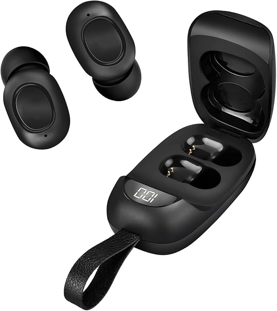 Portable BT Earbuds Compatible with Vivo V29e Noise Cancelling, LED Folding Tough Clamshell Display Case, Mic 8D Bass IPX4 Waterproof/Sweatproof with PowerBank for 24h Use (Black)