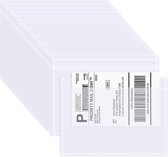 AZUREAL 100PCS Shipping Label Sleeves, 7.5" x 5.5" Packing Slip Pouches, Packing List Envelopes/Shipping Label Envelopes for Mailing, Packing List, Packaging, Protective Documents