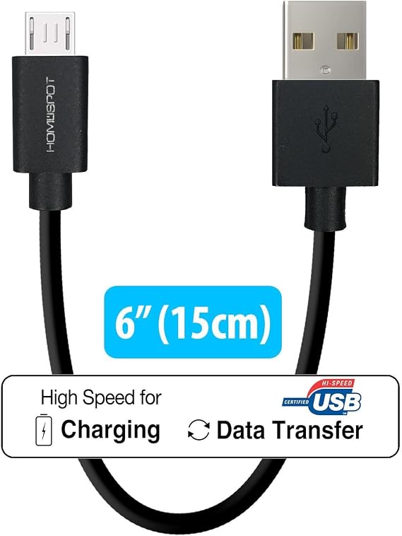 Short Micro USB Cable 6-Inch Fast Charging High Speed USB 2.0 Data Sync Cable - Black