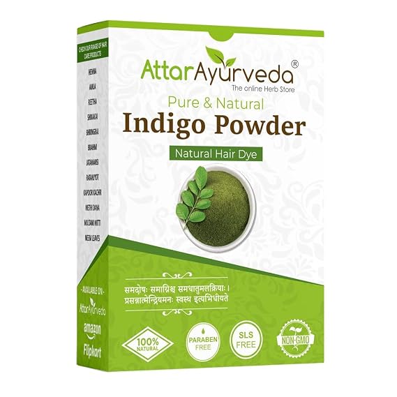 Attar Ayurveda Natural Indigo Powder 7OZ, 100% Pure Hair Dye, Chemical-Free Herbal Colour for Black & Dark Brown Hair, Ammonia-Free, PPD-Free, Vegan Organic Hair Colouring Powder
