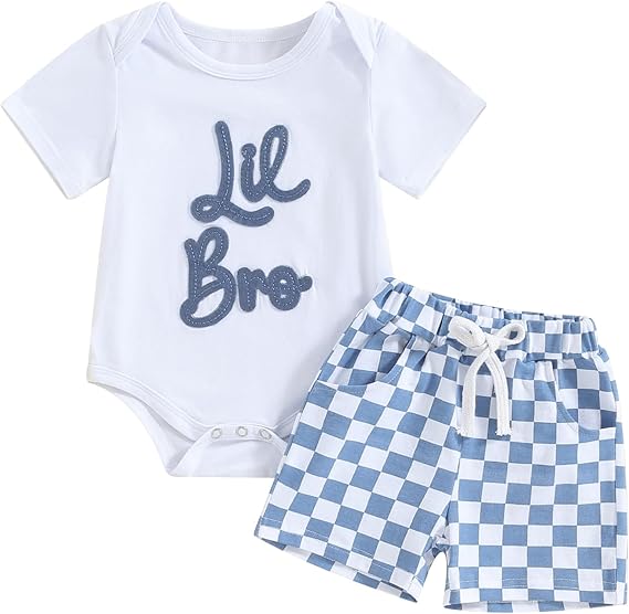Bonangber Toddler Baby Boy Summer Clothes Letter Short Sleeve T Shirt/Romper Casual Shorts Set Brother Matching Outfits