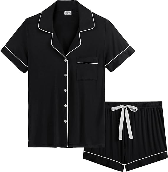 Joyaria Women's Cooling Bamboo Viscose Pajamas Shorts Set Button Front